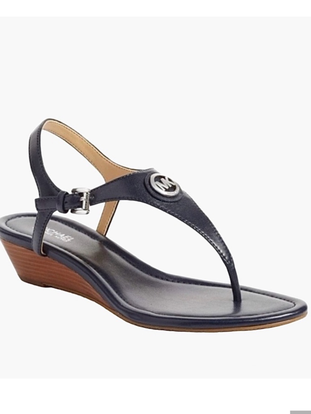 MICHAEL KORS | Ramona Leather Wedge Sandals in Navy Blue | 8.5